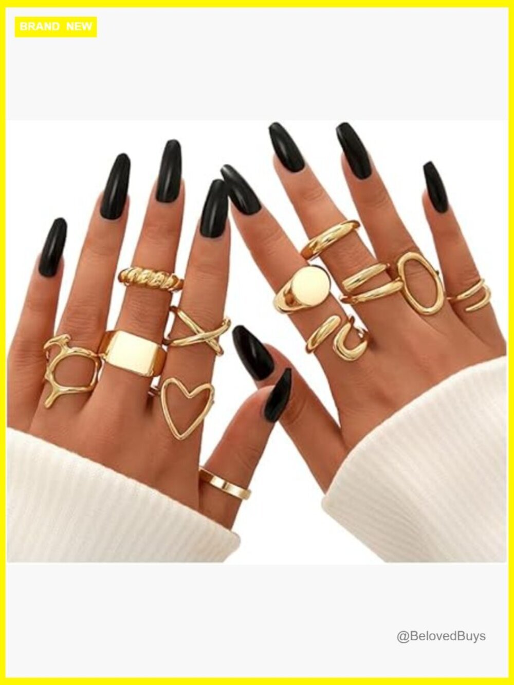12-Piece Stacking Ring Set, 18K Gold Plated Chunky Signet Band Rings